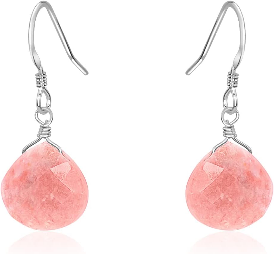 Pink Peruvian Opal Teardrop Earrings in Sterling Silver