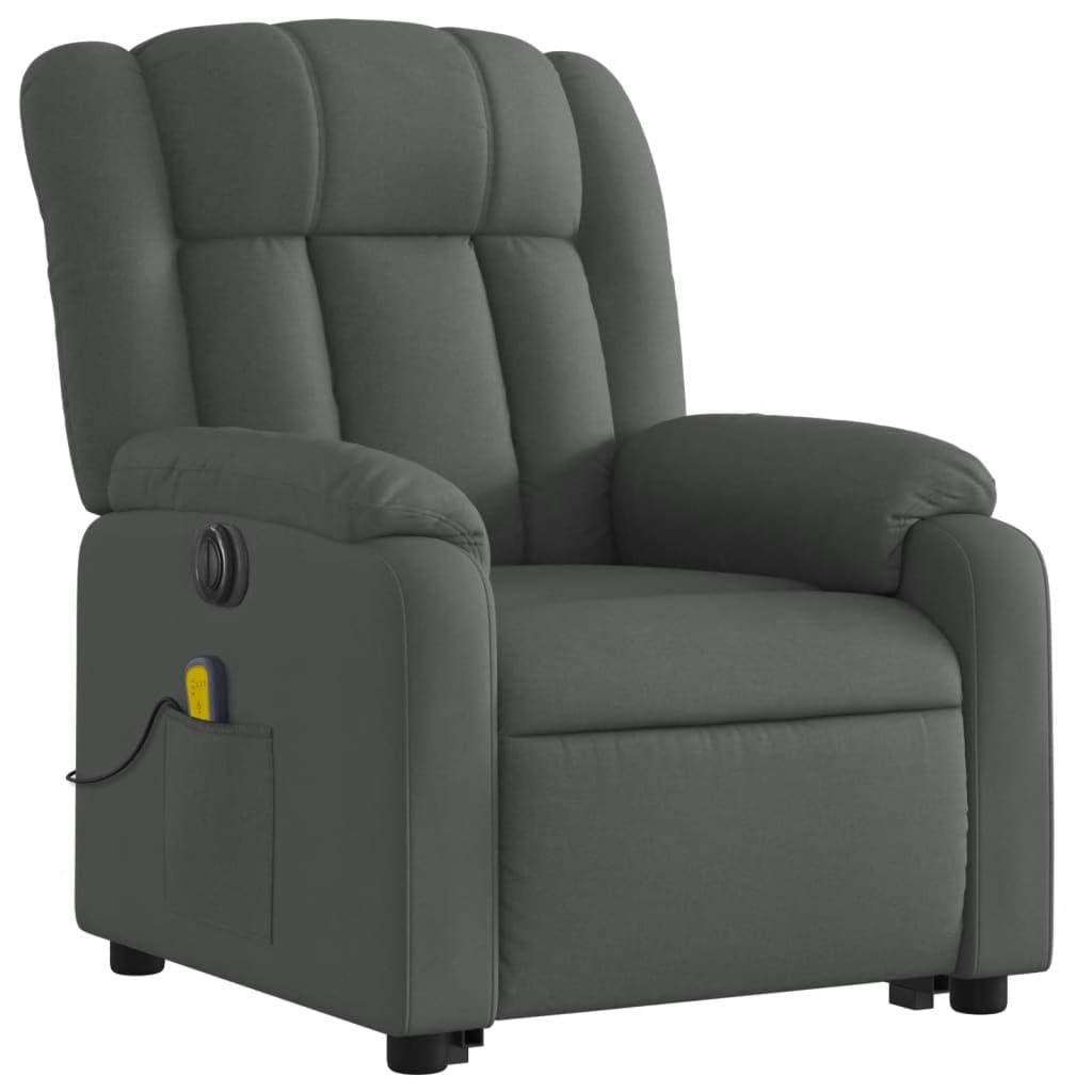 Sillón elevador eléctrico con masaje de 6 puntos y reclinación automática, gris oscuro de tela, función elevación y vibración, estructura estable de madera