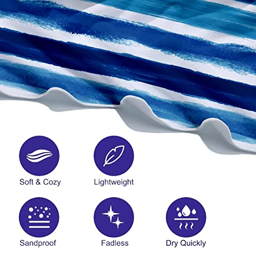 Beach Towel, 60"X30" Microfiber Beach Towels,Quick Dry Towel For Swimmers Sand Proof Beach Towels Cool Pool Towels,Super Absorbent Towel For Adults,Men,Women,Kids - Blue Stripe #TOP3