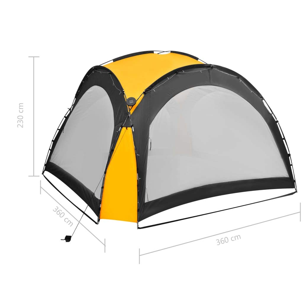 Gazebo giallo 3,6 x 3,6 x 2,3 m con LED e 4 pareti laterali, gazebo in poliestere con rivestimento in poliammide, telaio in fibra di vetro per giardino, campeggio, terrazza e barbecue
