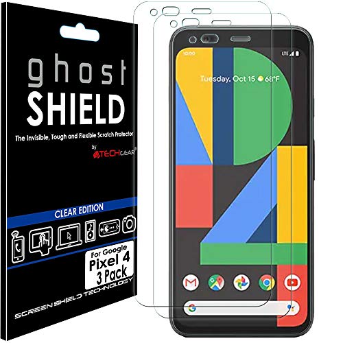 TECHGEAR [3 Pezzi Pellicola Protettiva Compatibile con Google Pixel 4 [Edizione ghostSHIELD] Proteggi Schermo Flessibile Pellicola TPU Copertura per Schermo Intera Incluso Schermo Curvo