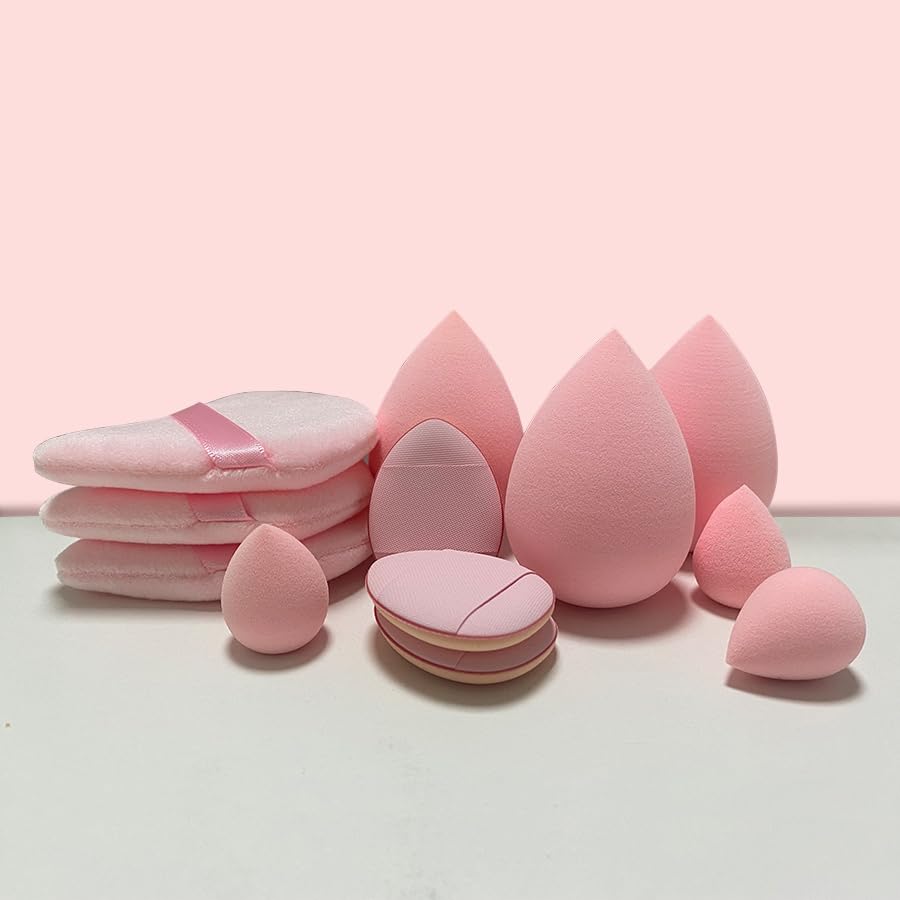 12pcs Small Medium and Large Combination Set Makeup Puff Essential for Beginners Cosmetic Puff Set Makeup Foundation Sponge (Color : Pink)