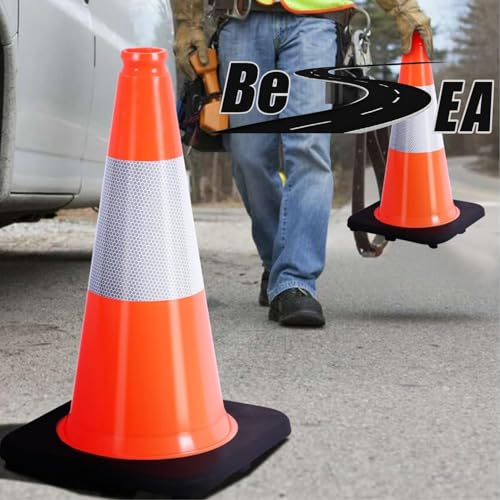 Image of (8 Cones) BESEA 18 inch inch Traffic Cones Traffic Safety Cones Black Base Construction Road Parking Cone with 6 inch Highly Reflective Collar(8Pack)