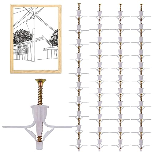 Youding Tasselli da parete in cartongesso, Ancoraggi per pareti cave, installazione cava con tappo di scarico, tasselli da parete in cartongesso, armadietti TV, tasselli a parete cava con viti per