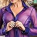 Women's Mesh Button Up Shirts Sexy Sleep Shirts Pajama Mesh Sheer Tops See Through Floral Embroidery Blouse Lingerie
