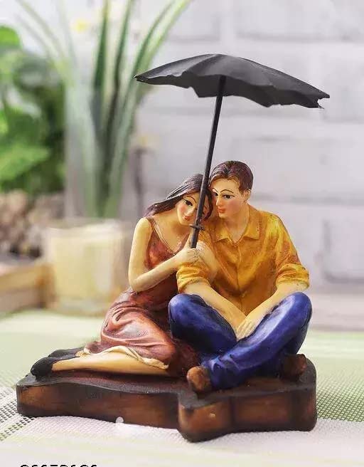 SKYTRENDS Umbrella Couple Miniature Romantic Love Kissing Hug Couple Statue Decorative Showpiece Valentine Gift for Boyfriend Girlfriend Husband Wife (Multi, Resin)