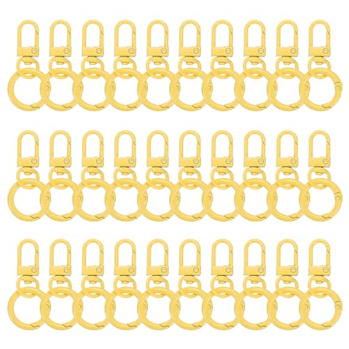 QUARKZMAN 30 mosquetones de langosta, llaveros, anillos giratorios de aleación de zinc, llaveros coloridos, ganchos para manualidades, joyería, color amarillo