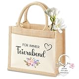 Ruhestand Geschenk Set, mit Jutetasche Spruch „für Immer Feierabend“ und Schlüsselanhänger, Renteneintritt Geschenk Frau, abschiedsgeschenk kollegen rente, Geeignet für Mama