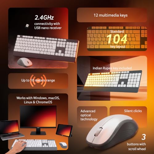 Image of Acer OfficeLite KM300 Wireless Keyboard & Mouse Combo | 2.4GHz USB Nano Receiver | 104-Key Full-Size Keyboard with Multimedia Keys | Silent Optical Mouse | Plug & Play | Windows, macOS & Linux - White