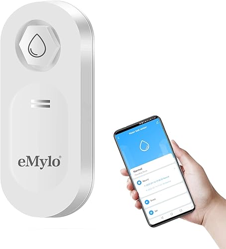 eMylo Detector de fugas de agua WiFi, sensor de agua de 120 dB para WiFi de fugas con notificación de aplicación, sensor de agua WiFi funciona con