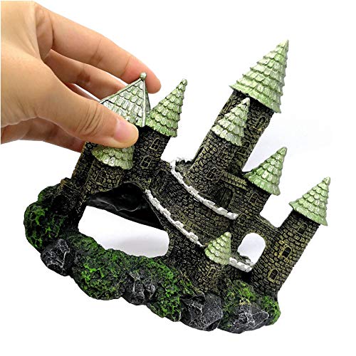 Image of M2cbridge Aquarium Decor Castle Shipwreck Ornament Underwater Landscape(Green Castle)