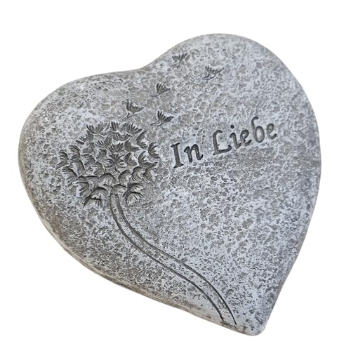 Logbuch-Verlag Grabherz „In Liebe“ mit Pusteblume grau 9x9x5 cm aus Polyresin – kleine Grabdeko für Gedenken und Erinnerung
