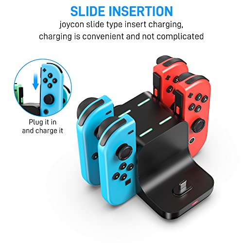 Gldram 6 In 1 Switch Charger Dock Station For Nintendo Switch & Oled & Lite Accessories, Charging Dock Storage Stand For Nintendo Switch Joycon And Pro Controller With Usb C Charging Cable, Black #TOP3