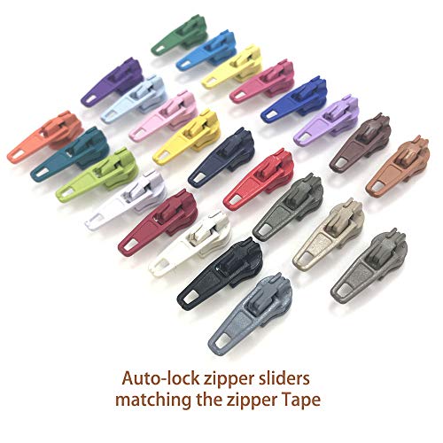 10Yards Bulk Zippers #3 Nylon Coil Zippers by The Yard with 15pcs Auto-Lock Zipper Sliders and 10pcs Silver Pulls for Sewing Crafts Bages(#3 Light Purple)