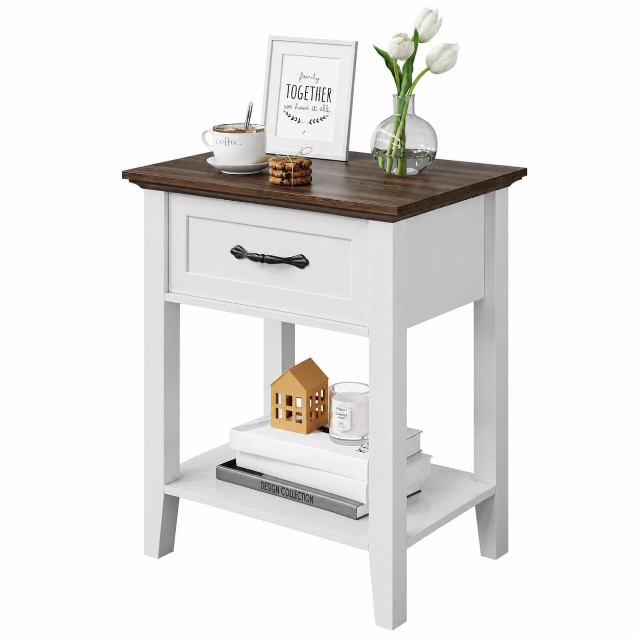 Table de chevet Zstar bicolore avec tiroir de rangement chic