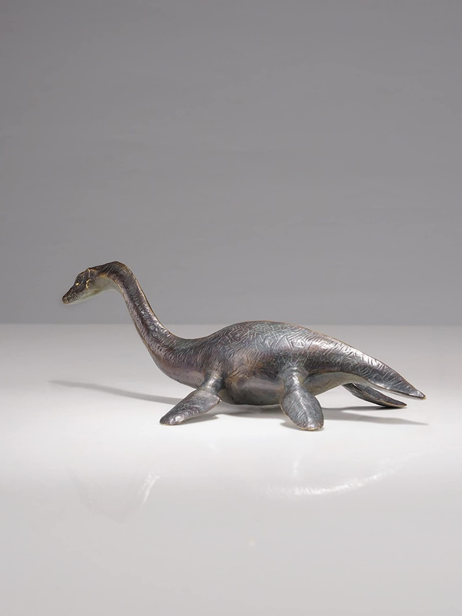 CNCNSH Mosiężna figurka dinozaura na stole, jurajski posąg plezjozaura, dekoracja biurowa, kolekcja rzeźb z brązu dla bydła zwierzęcego,
