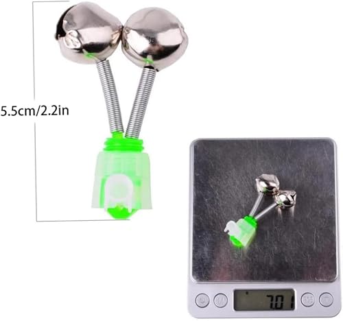 PurYupearl 10 PCS Silver Fishing Rod Bells Double Bell 1.89 Inch Green Galvanized Fish Bite Alarm Portable Reusable Bite Indicator for Night Fishing Bite Indicators