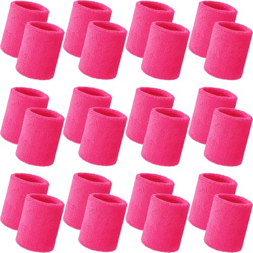 Image of Bememo 24 Pcs Wrist Sweatbands Bulk Sports Wrist Bands for Men Women Breathable Athletic Tennis Wristbands Stretchy Absorbent Cotton Terry for Basketball, Baseball, Gym, Working Out