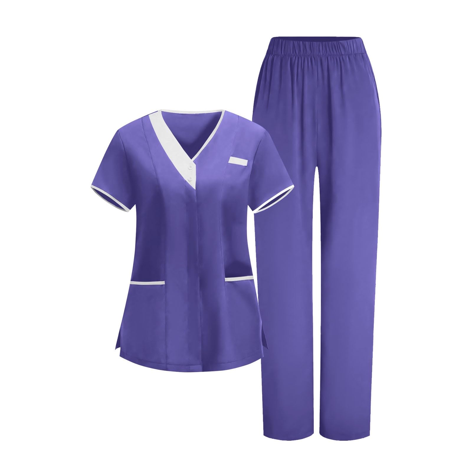 2026 Scrub for Cleaning Jobs Uniform, Multi Pockets Scrubs for Women Sets, V-Neck Top &amp; Straight Leg Pants Scrubs Set