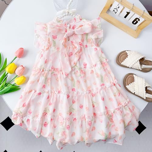 Toddler Girls Chiffon Dress Flower Girls Ruffle Flowy Pleated Party Dress Size 12M-6T3