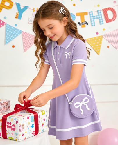 Move Dance Little Girls Sporty Dress Size 6-7 Purple Sundress with Bag - image 2