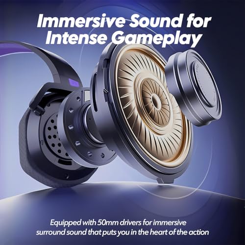 NUBWO G06 Cuffie Gaming Wireless per PC/Ps5/Ps4/NS/Mobile, 2,4GHz+5.3 Bluetooth,Cuffie Wireless con Microfono 7.1 Qualità Audio Senza Perdita di Bassa Latenza, Durata di Oltre 100+ Ore -Viola