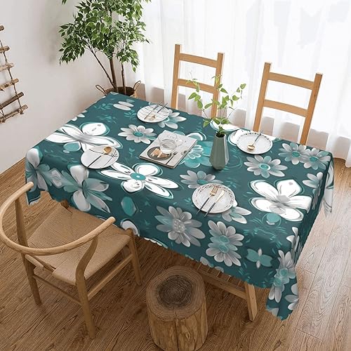 Mypiky Mantel rectangular con estampado floral verde azulado y blanco para mesas rectangulares, 54 x 72 pulgadas, para cocina, comedor, fiesta, vacaciones, Navidad