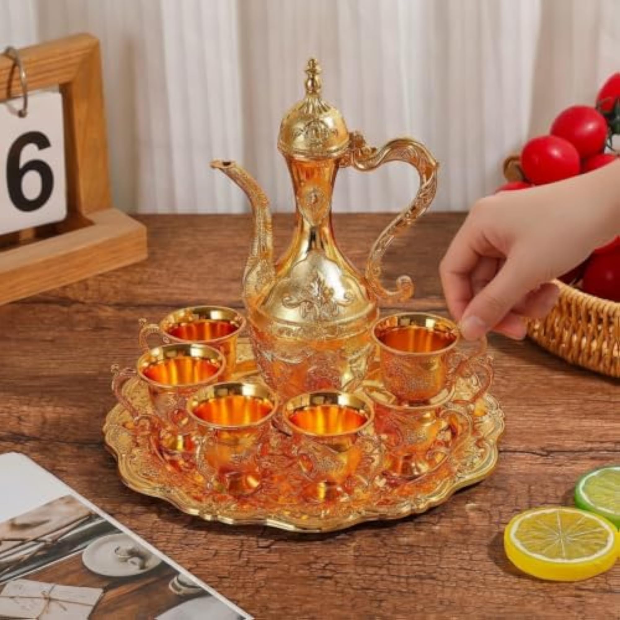 Gold Tea Service Set with Tray for Elegant Home Decor