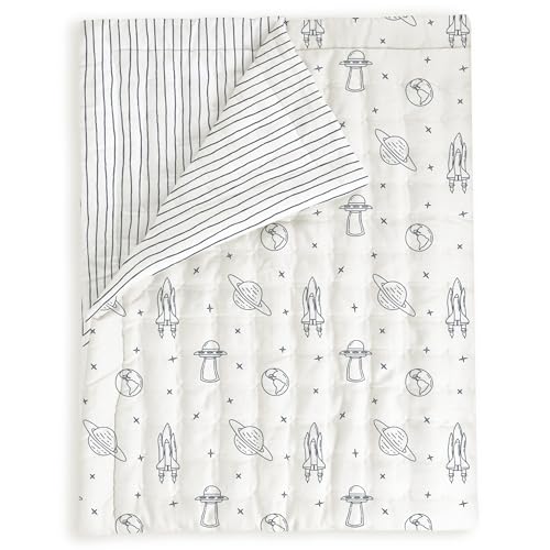 MakeMake Organics Organic Toddler Comforter GOTS Certified Organic Crib Blanket Cotton Infill Tufted Reversible - Ultra Soft Breathable (44