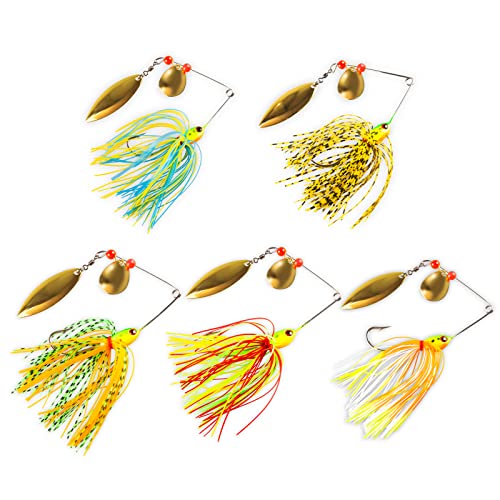 TUXIBIN Bass Spinnerbait, 5Pcs Fishing Lures Spinner Baits,Fishing Hard Spinner Lures, Bass Trout Salmon Hard Metal Spinnerbait Fishing Lures Buzzbait Spinnerbait Jigs Lure for Bass Pike Fishing 5-7