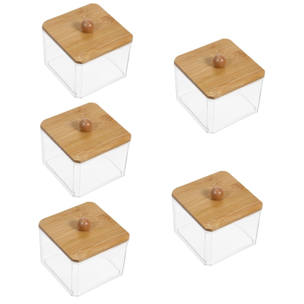 Cabilock 5stücke Klarer Kosmetikpad-organizer Mit Holzdeckel Transparente Aufbewahrungsbox Für Wattestäbchen Wattepads Make-up-schwämme Und Mehr Praktisch Und Dekorativ Für Zuhause