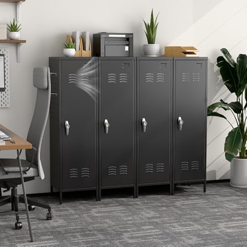 Image of SUPEER Metal Locker Cabinet with Lock, Pegboards, Hooks and Hanging Rod | 15 inchW x 15 inchD x 54.45 inchH steel locker with 2 pegboards, 5 hooks, an interior hanging rod and required assembly.