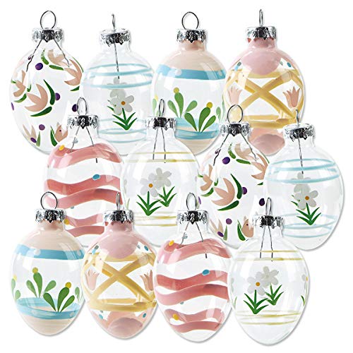 Lillian Vernon Hand Painted Pastel Glass Easter Egg Ornaments - Holiday Home Decor, Spring Themed Tree Decorations, Outdoor & Indoor Use, 1 _ Inches X 2 Inches, 6 Designs, Set Of 12 #TOP1
