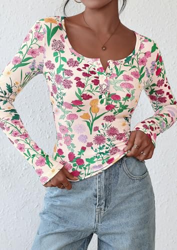 Image of PRETTYGARDEN Women's Fall Long Sleeve Henley T Shirts