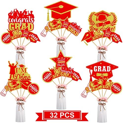 Amazon.com: Crtiin 32 Pcs Graduation Party Decorations Grad Centerpiece ...