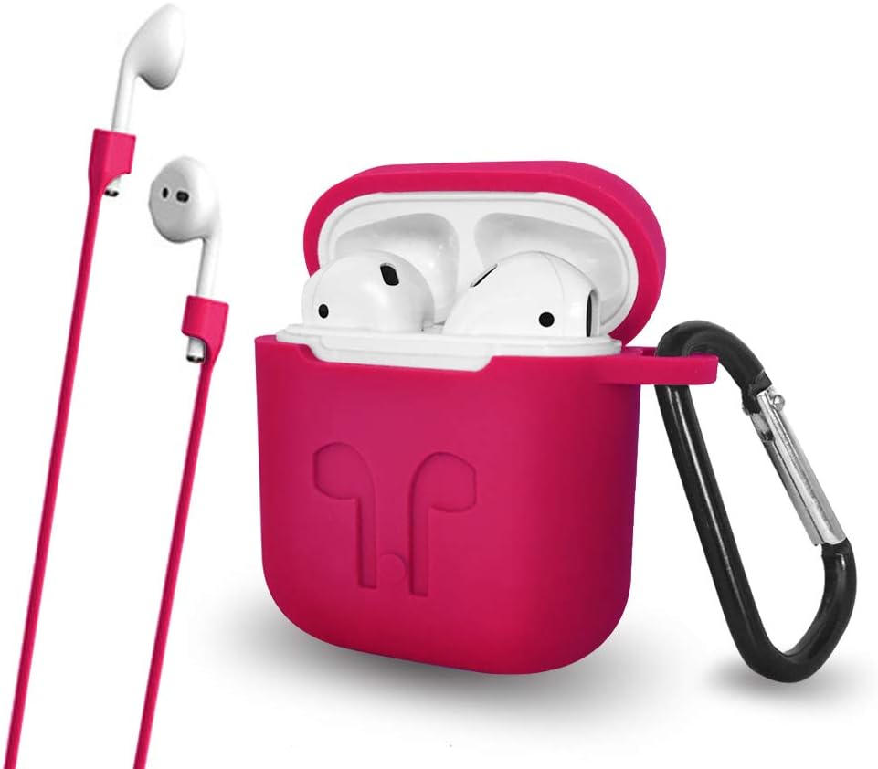 Talent Airpods Case with Keychain Anti-Lost Strap - Waterproof Silicone Cover Airpods Accessories for Apple Airpods 1, Airpods 2 (Rose Red)