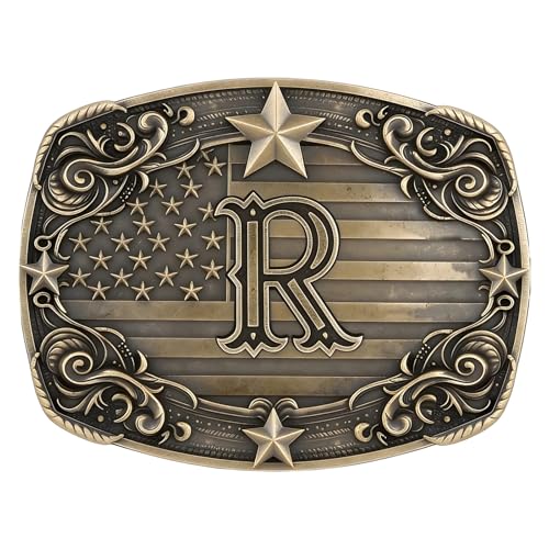Image of Cowboy Belt Buckle for Men Vintage Western Rodeo Texas Initial Letter ABCDJMR to Z Belt Buckles