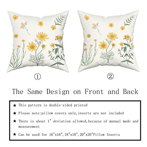 Floral Pillow Covers 18X18 Set Of 2 Cute Botanical Print Vintage Yellow Sage Green Flower Leaves Decorative Throw Pillows Spring Summer Pillowcase Cotton Square Cushion Cover Decor For Couch Bed Soft #TOP4