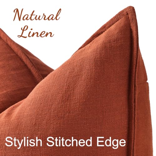 Image of decorUhome Fall Rust Linen Throw Pillow Covers 12x20 Set of 2 | Decorative Soft Cozy Modern Farmhouse Boho Accent Pillow Cases with Flange Edges for Couch Bed Sofa Living Room Home Decor