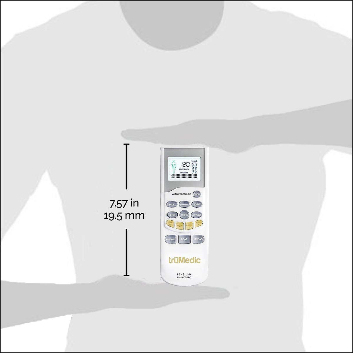 TruMedic TENS Electronic Pulse Unit & 4 Electrode Pads - For Muscle Stiffness, Soreness, Aches & Pains, Perfect for Relaxing Tight Muscles & Nerves for Electrotherapy Pain Management (TM-1000PRO)