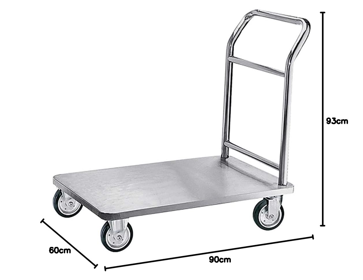 WAS 4428 002 Edelstahl Plattformwagen mit 4 Rollen, 90cm Länge, 60cm Breite, 93cm Höhe