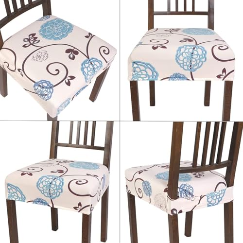 Image of SearchI Stretch Dining Chair Seat Covers Set of 8, Soft Washable Seat Covers for Dining Chairs, Dining Room Seat Cover Protector (Rear-Covered, Ball Flower)