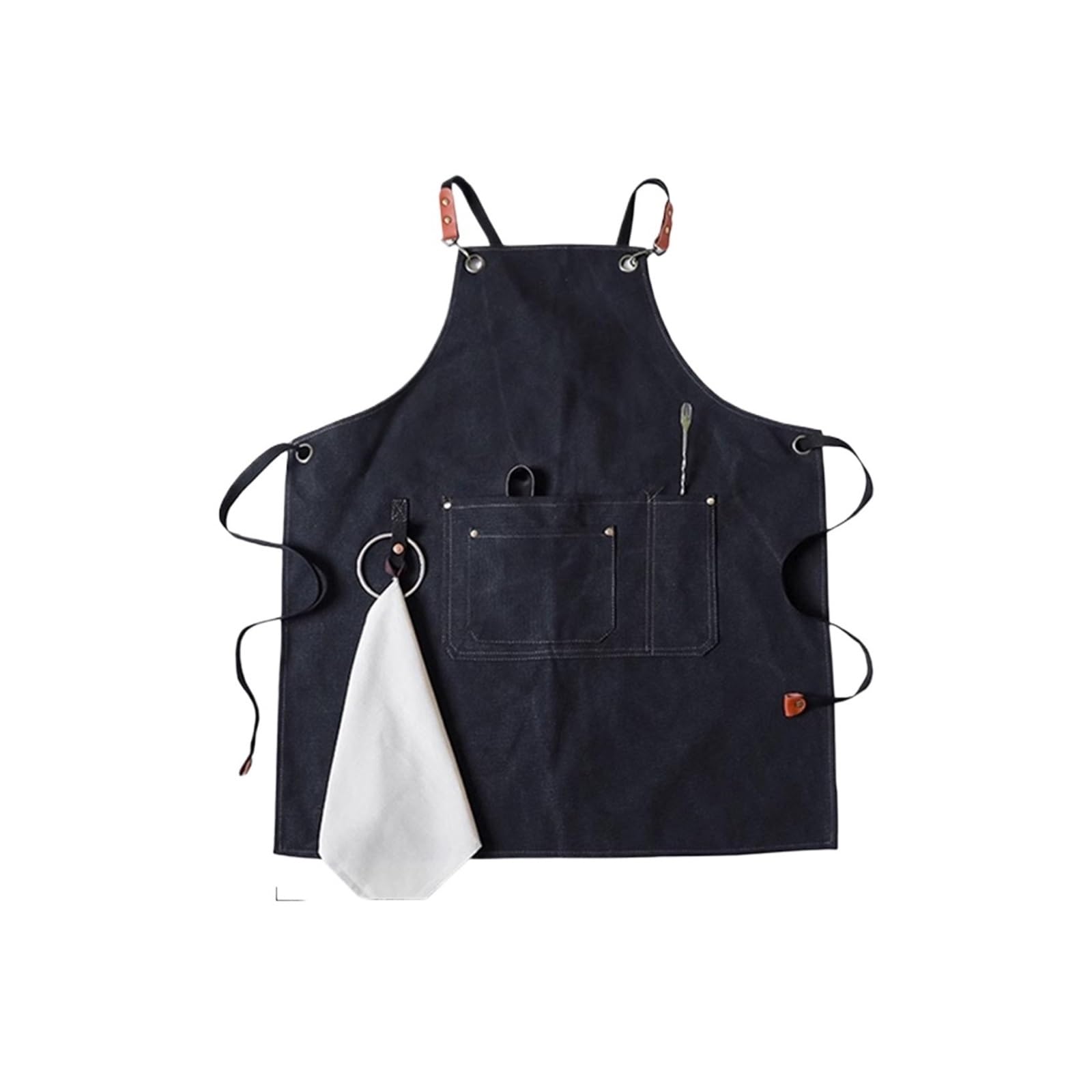 Tela Grembiuli Grembiule da lavoro in tela impermeabile ispessita for cameriere barista parrucchiere uomo donna bavaglino incrociato cucina ristorante bar