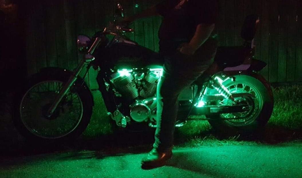 iJDMTOY 8pc Motorcycle Underglow LED Strip Light Kit RGB Neon Accent Light Ground Effect Atmosphere Lighting Kit for Motorbike Trikes Golf Carts ATVs UTVs Decoration
