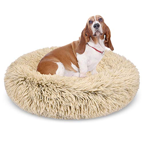 GASUR Dog Bed Cat Beds Donut, Soft Plush Round Pet Bed Small Mini Medium Size Calming Bed, Self Warming Winter Indoor Snooze Sleeping Kitten Bed Puppy Kennel (3030", Taupe)