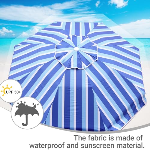 LOTTAFUN 6.5ft Beach Umbrella - Heavy Duty Wind Resistant UV 50+ Portable Sun Shade with Sand Anchor & Carry Bag, Outdoor Folding Umbrella for Beach, Pool, Patio, Garden (Blue Vertical Stripe) - Image 5