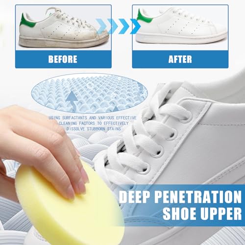 Weiße Schuhpflege-Creme, Multifunktionale Sneaker-Reinigung mit Schwamm, Schonende Pflege für weiße Schuhe und Sportschuhe, 100g