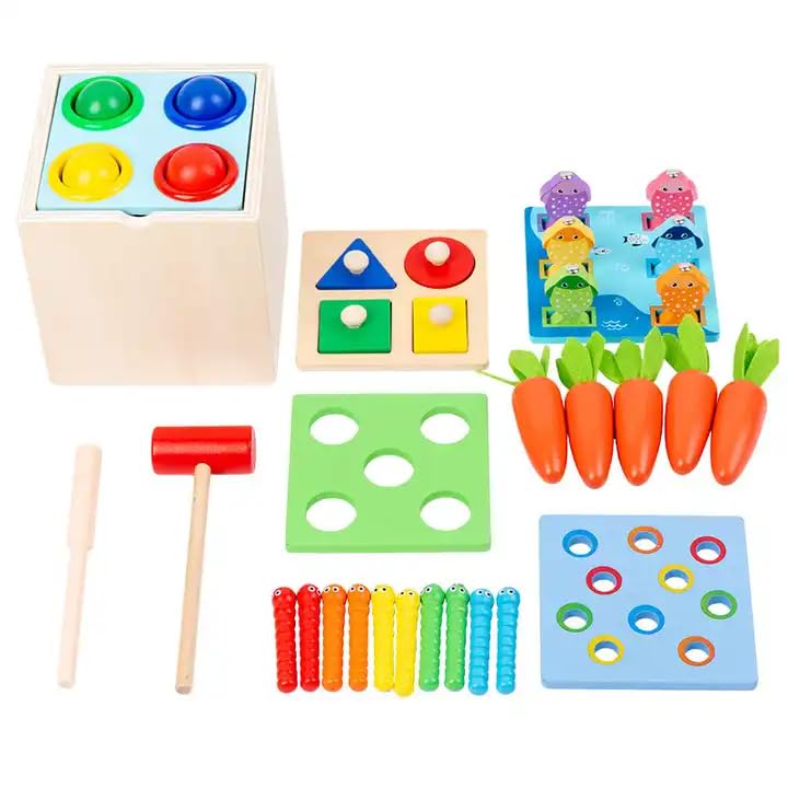 Tokid Toys-Delivers Bundle of Joy 5 in 1 Multifunctional Montessori Wooden Toy Play Kit Wooden Block Shape Sorter Montessori Toys for Toddler 1 2 3 Year Old Carrot Pulling Harvest Catch (B0DFYM5387) Amazon Price History, Amazon Price Tracker