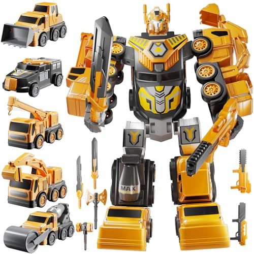 MSKOLER (ムスコラー) ロボットおもちゃ 子供用 3-5インチ マグネット 変形ロボット 5イン1 教育玩具 簡単 DIY 組み立て 車両プレイセット 男の子と女の子用(イエロー)の画像