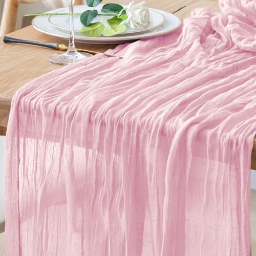 Xiomot Cheesecloth Table Runner 10FT Blushing Pink Boho Gauze Sheer Runners